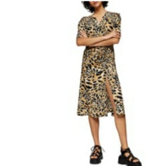 ๐HP๐Topshop Leopard Print Wrap Midi Dress SZ 12 - Picture 2 of 2